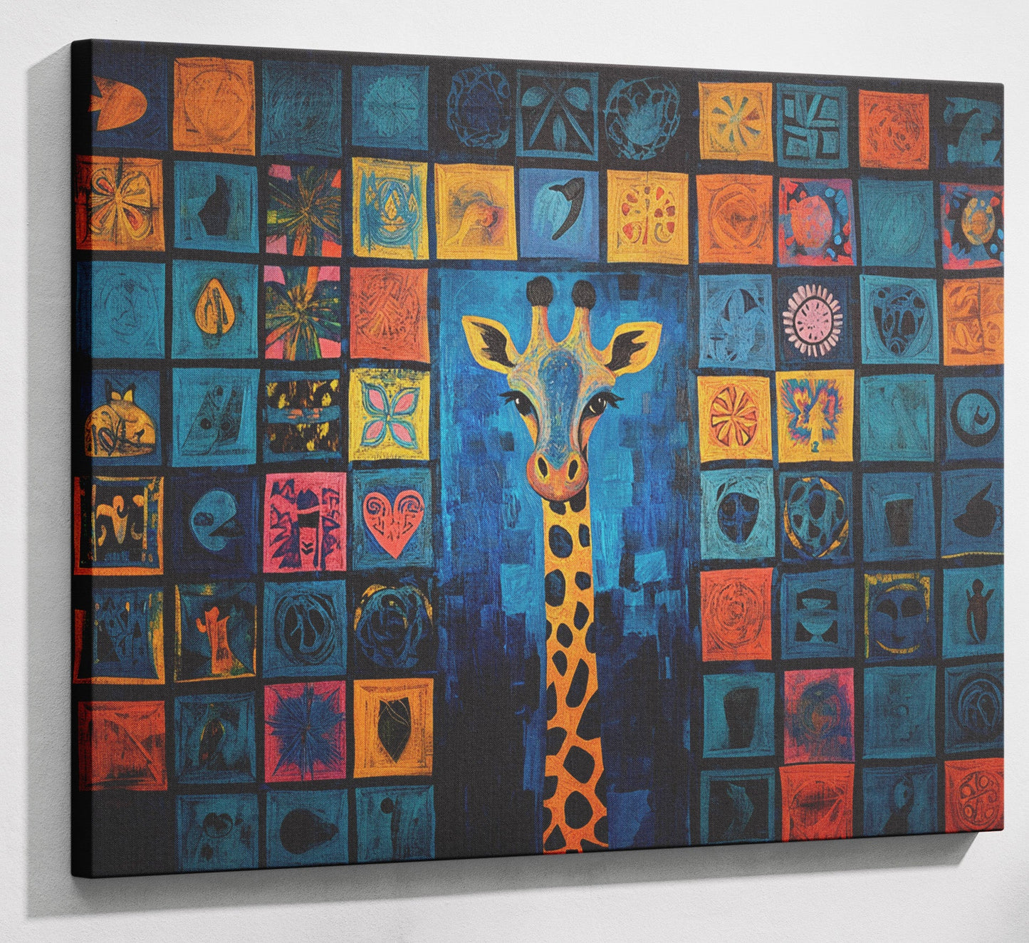 Geometric Giraffe African American abstract art canvas print with visible wall art format