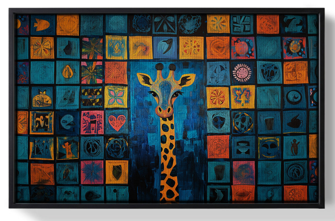 Framed Geometric Giraffe African American abstract art for home decor