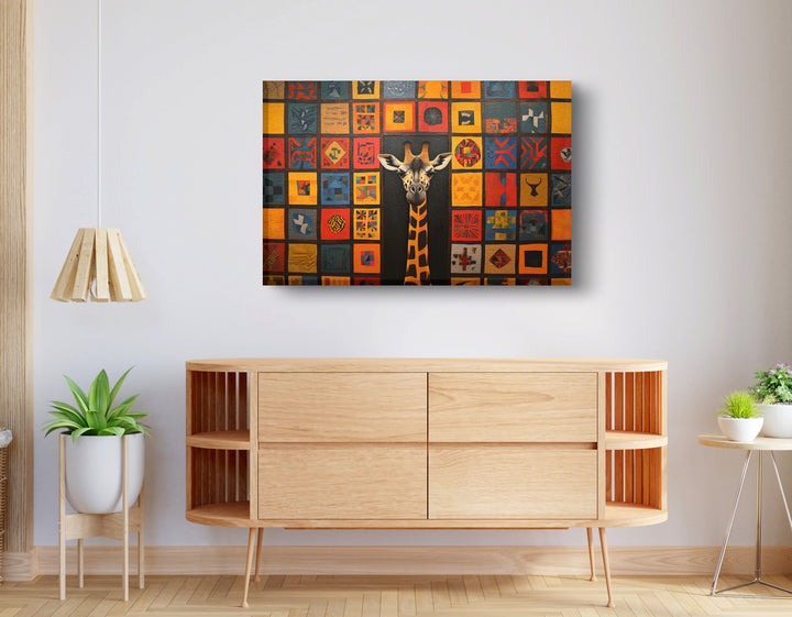 Tribal Pattern Giraffe Black Wall Art