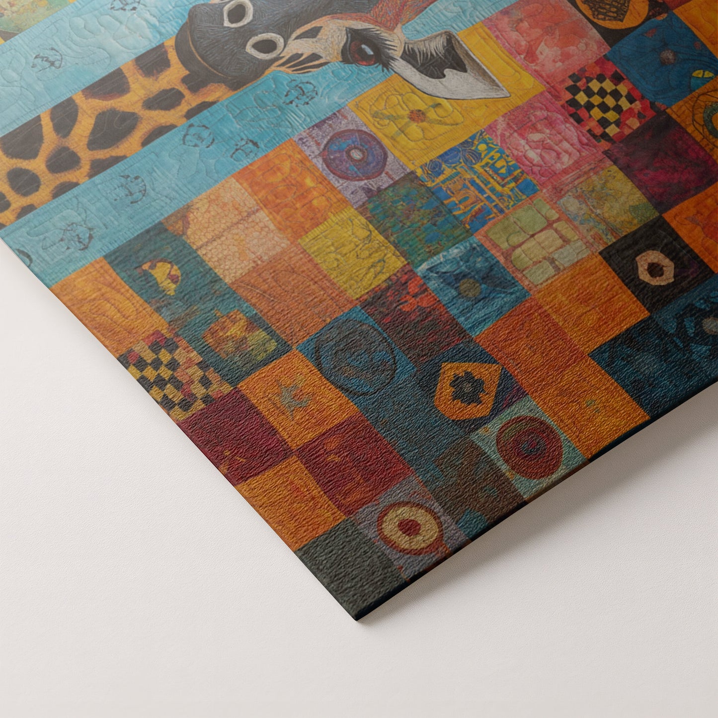 Bright Patchwork Giraffe Black African American canvas print artwork by MoomZee Artwork