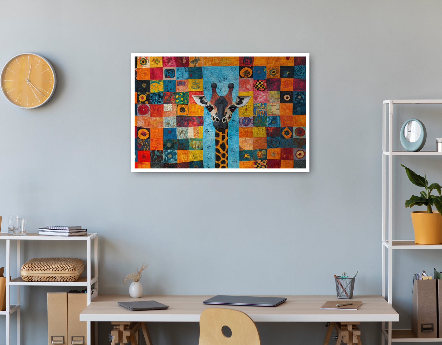 Bright Patchwork Giraffe Black African American canvas print print view