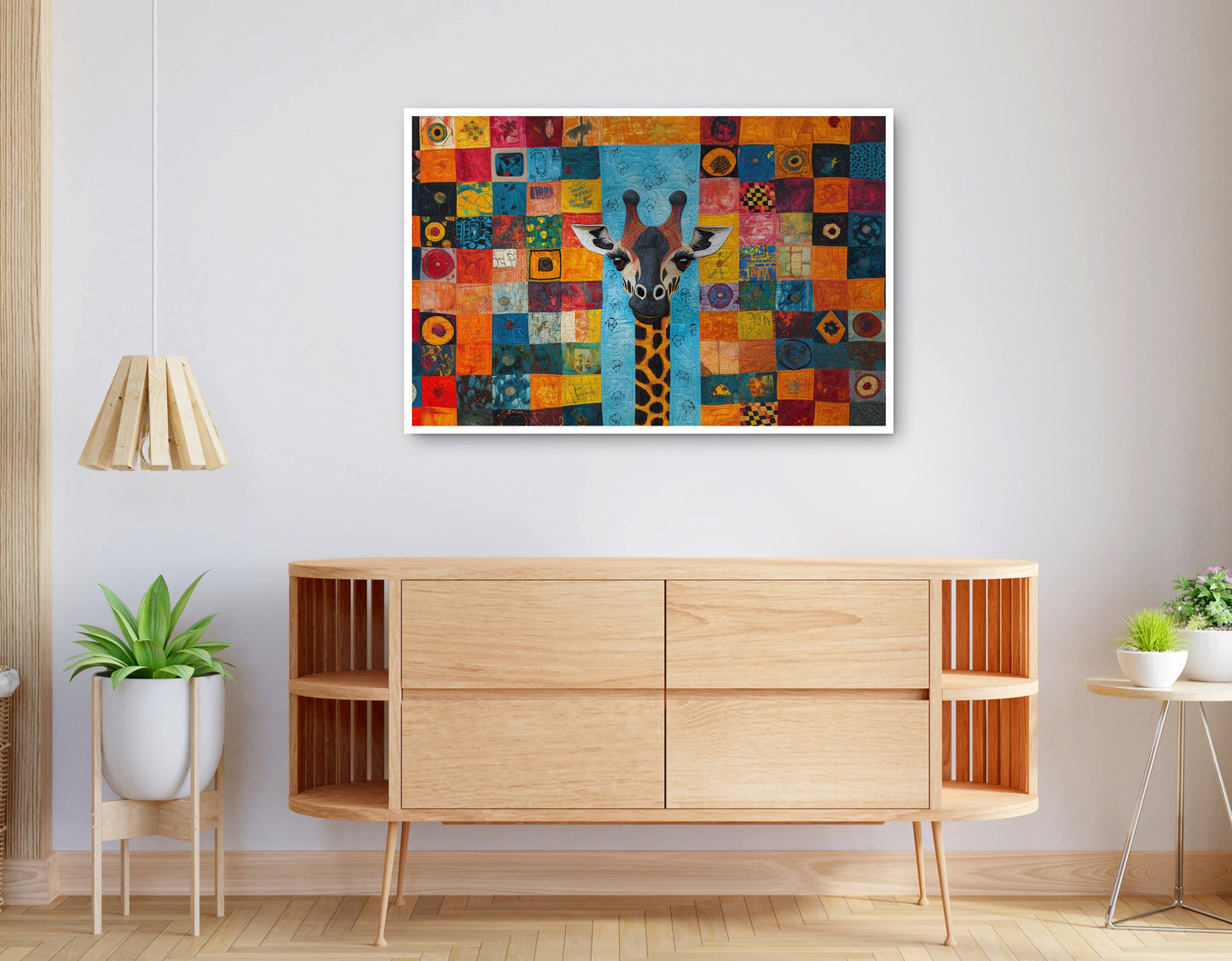 Alternate view of Bright Patchwork Giraffe Black African American canvas print