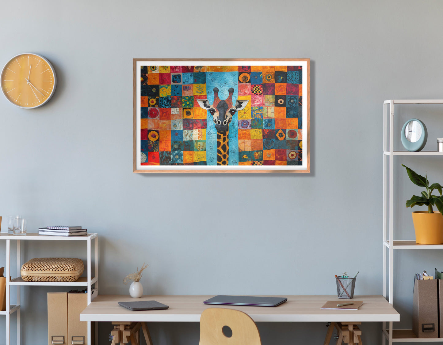 Bright Patchwork Giraffe Black African American canvas print view 84
