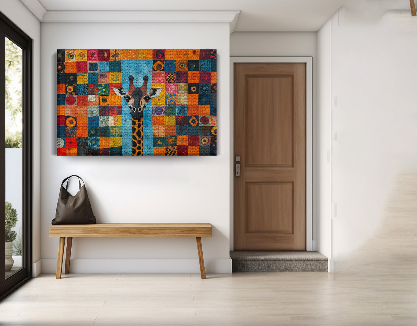 Bright Patchwork Giraffe Black African American canvas print view 17