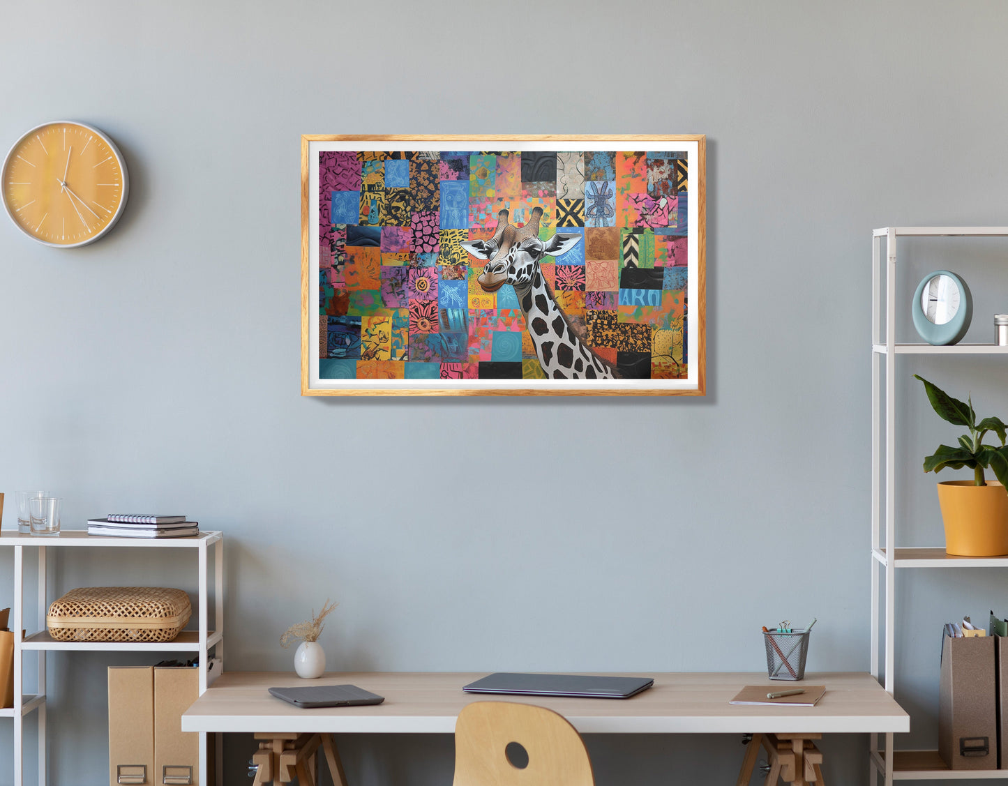 Red Patchwork Giraffe Black African American canvas print view 78