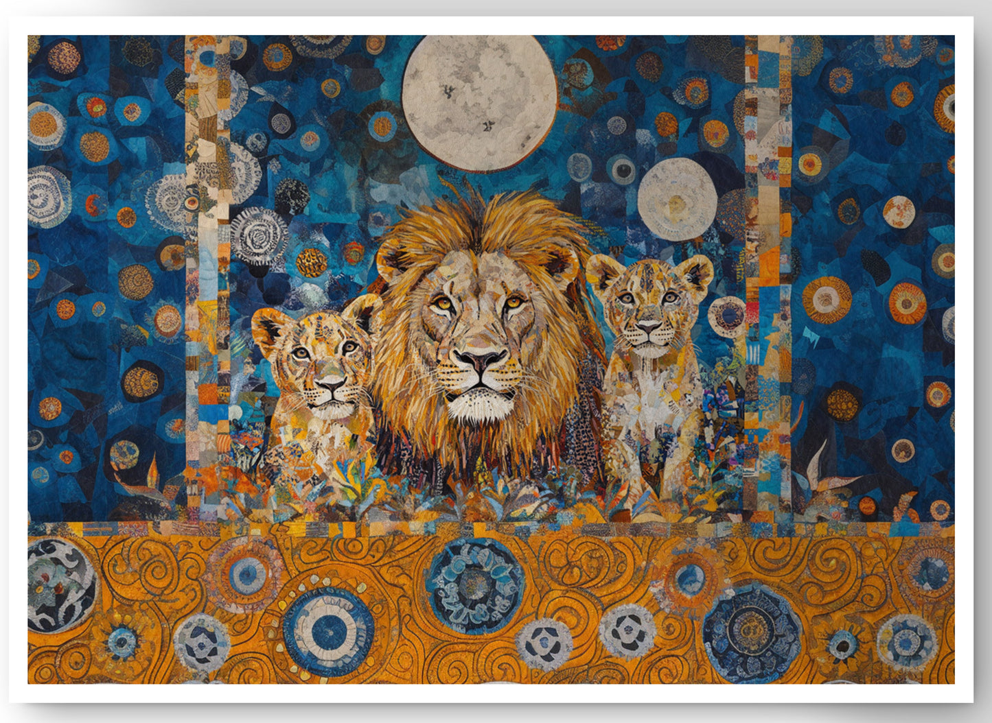 Lion Family Moonlight African American canvas print by MoomZee Artwork