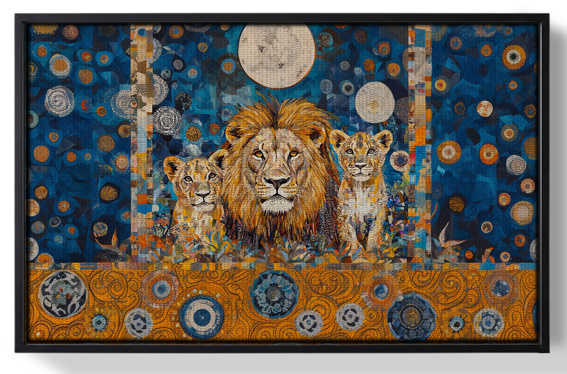 Framed Lion Family Moonlight African American canvas print for home decor