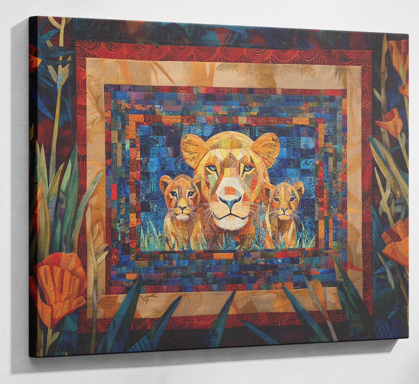 Lion Family Safari Black African American canvas print canvas print with visible wall art format