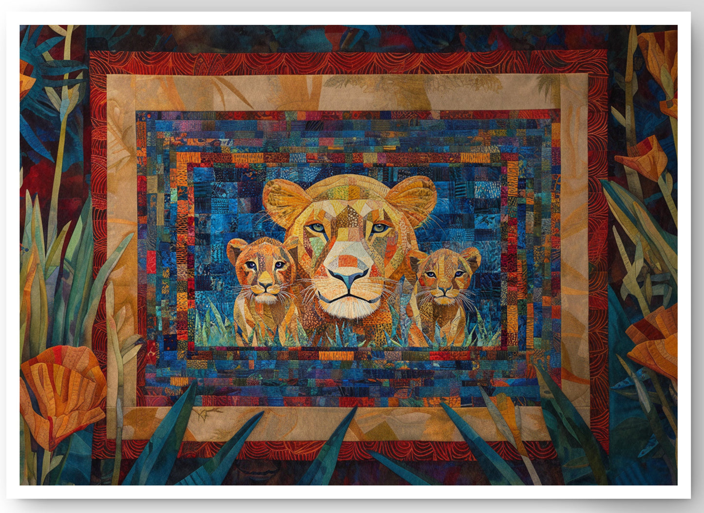 Lion Family Safari Black African American canvas print by MoomZee Artwork