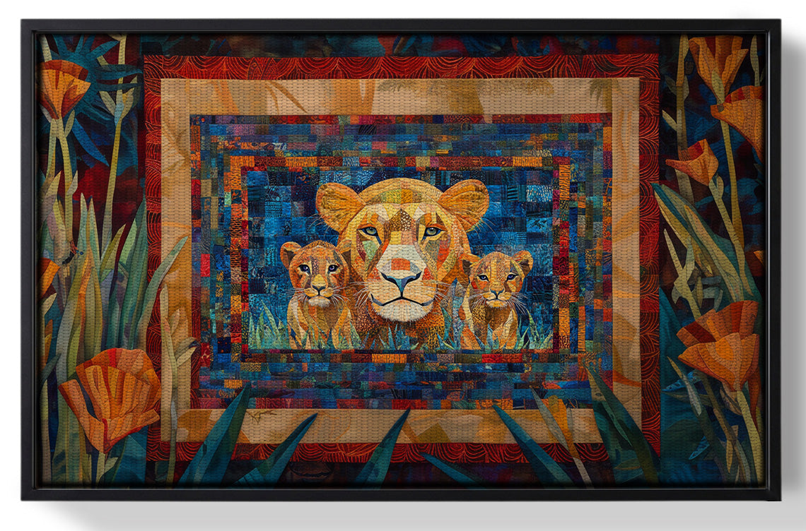 Framed Lion Family Safari Black African American canvas print for home decor
