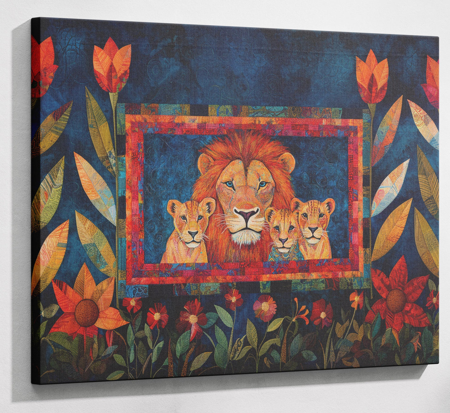 Lion Family Tropical Caribbean wall art canvas print with visible wall art format