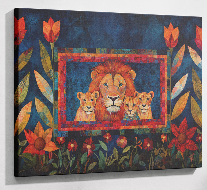 Lion Family Tropical Caribbean wall art canvas print with visible wall art format
