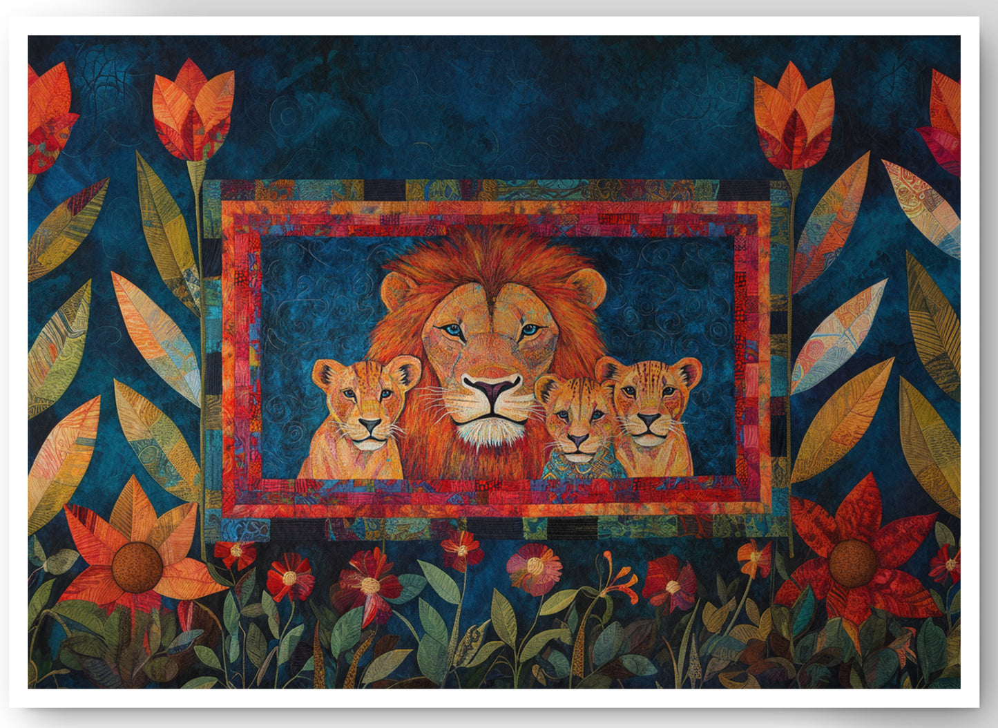 Lion Family Tropical Caribbean wall art canvas print by MoomZee Artwork