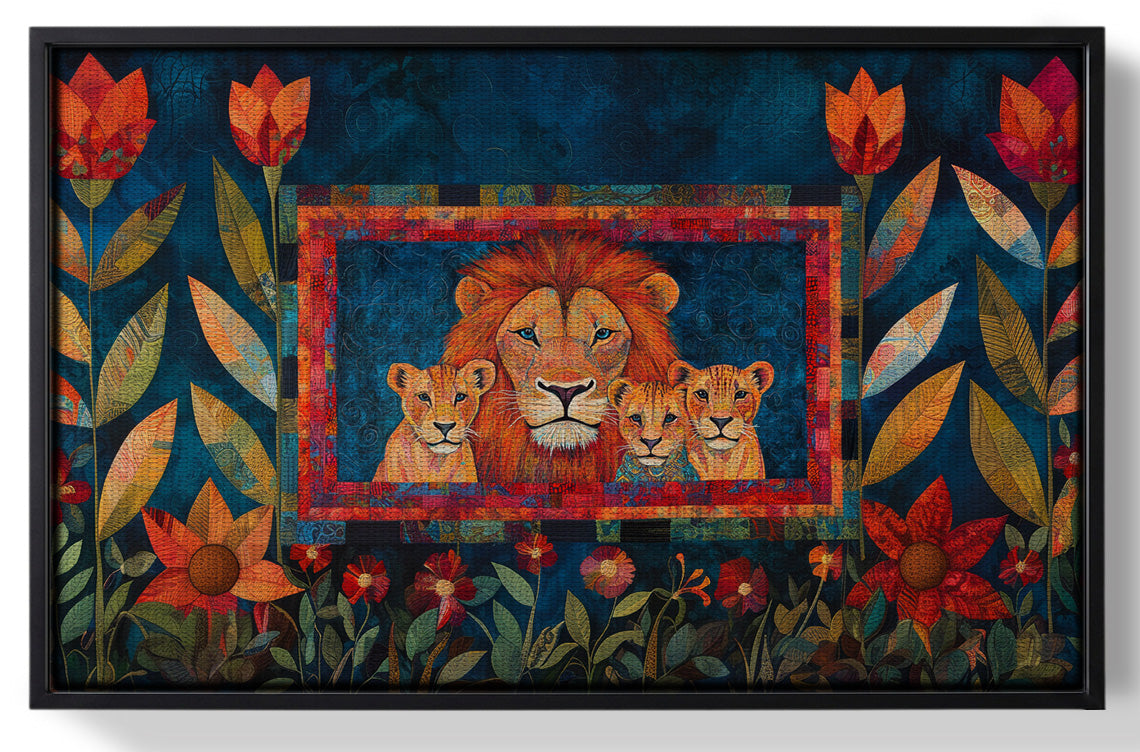 Framed Lion Family Tropical Caribbean wall art for home decor