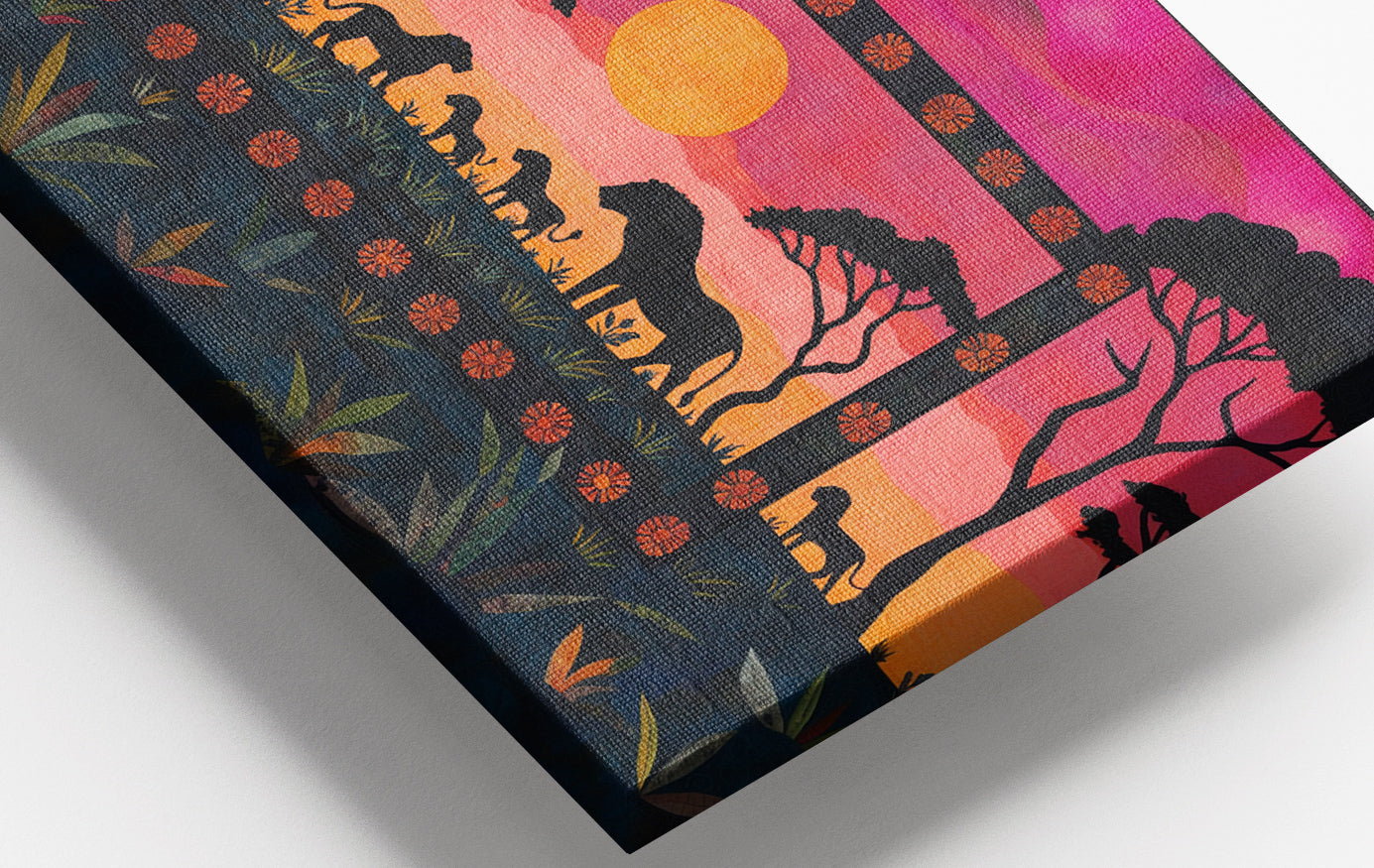 Close-up of Safari Sunset Silhouette African American canvas print detail