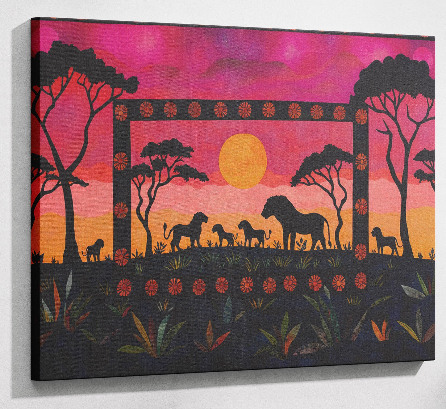Safari Sunset Silhouette African American canvas print canvas print with visible wall art format
