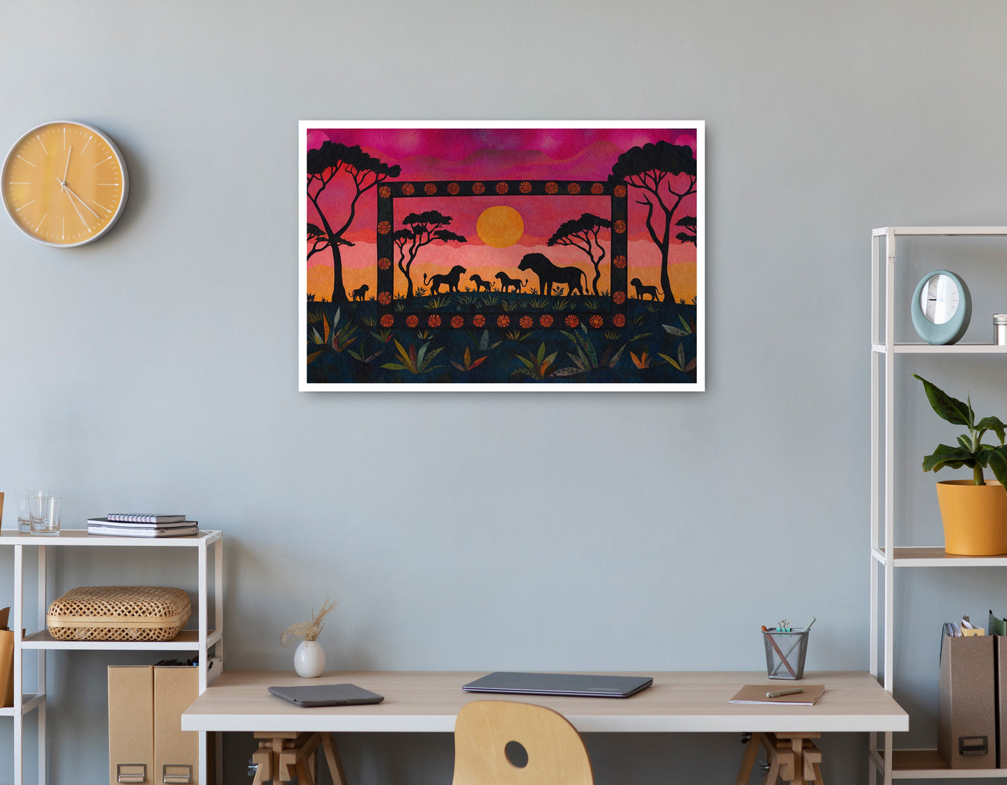Safari Sunset Silhouette African American canvas print print view