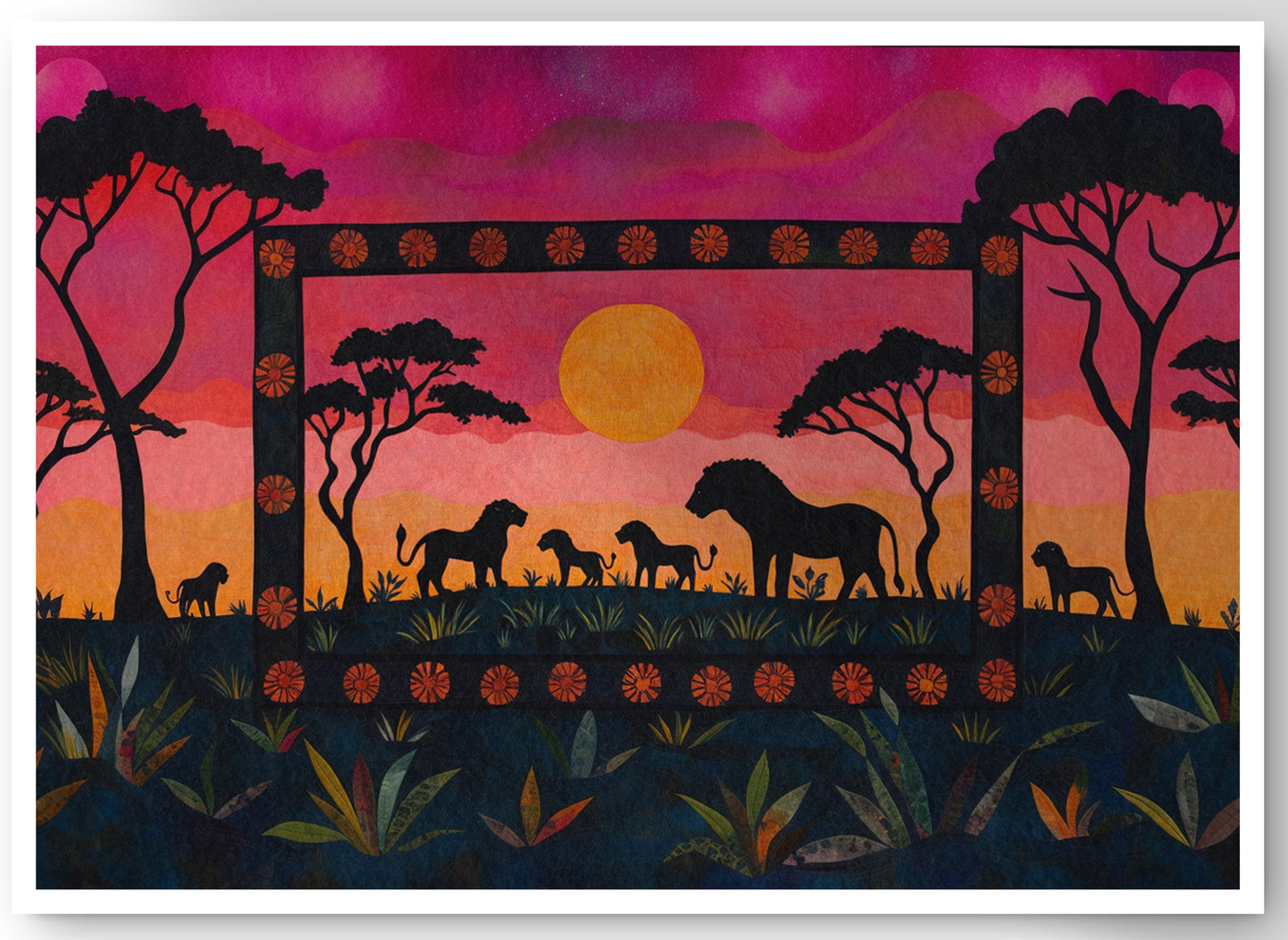 Safari Sunset Silhouette African American canvas print by MoomZee Artwork