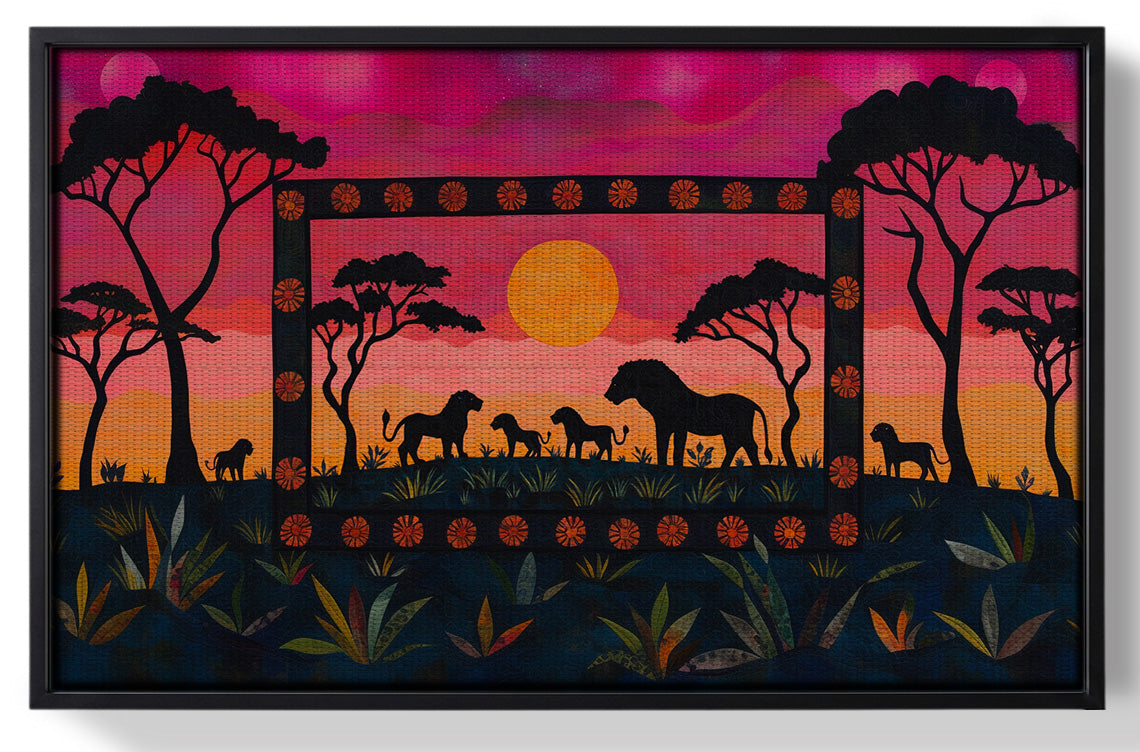 Framed Safari Sunset Silhouette African American canvas print for home decor