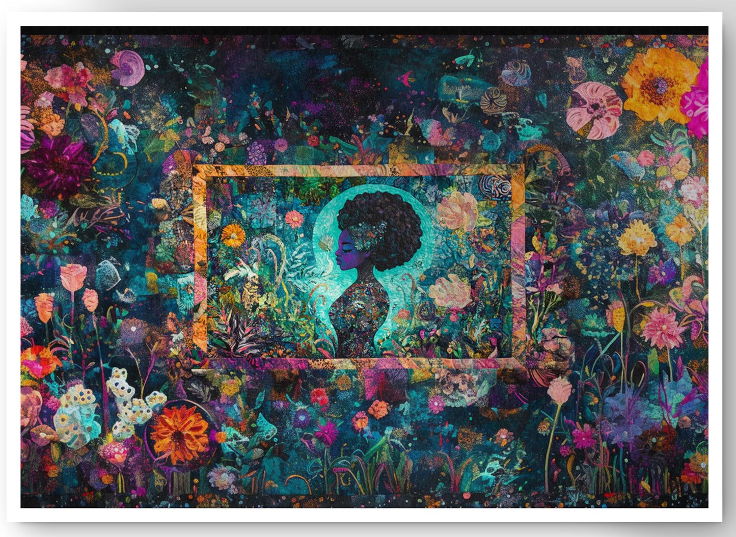 Black Woman Floral Garden African American wall art canvas print by MoomZee Artwork