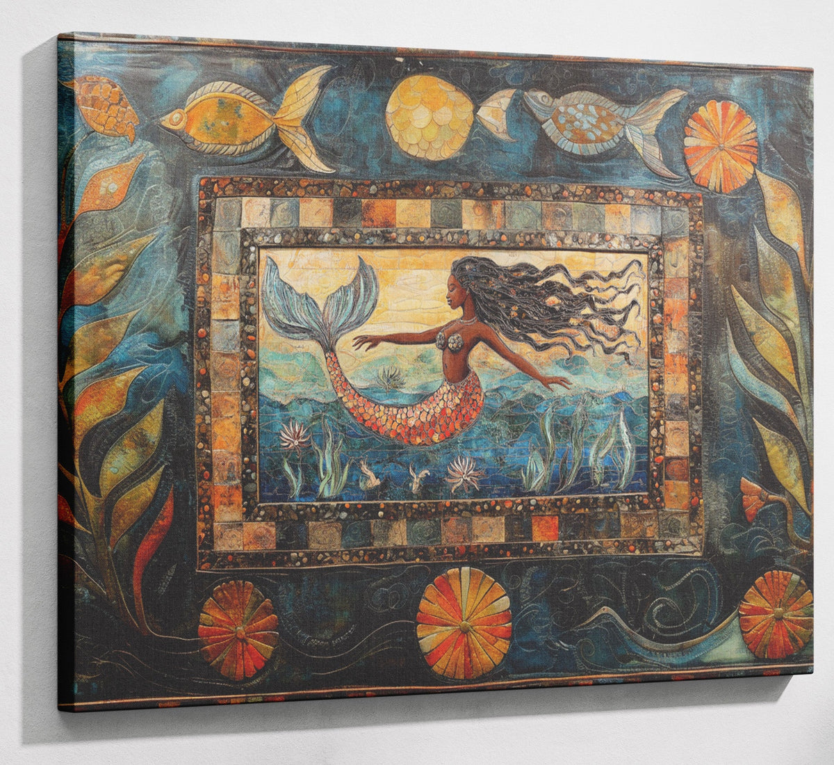 Black Mermaid Folk Art Wall Art