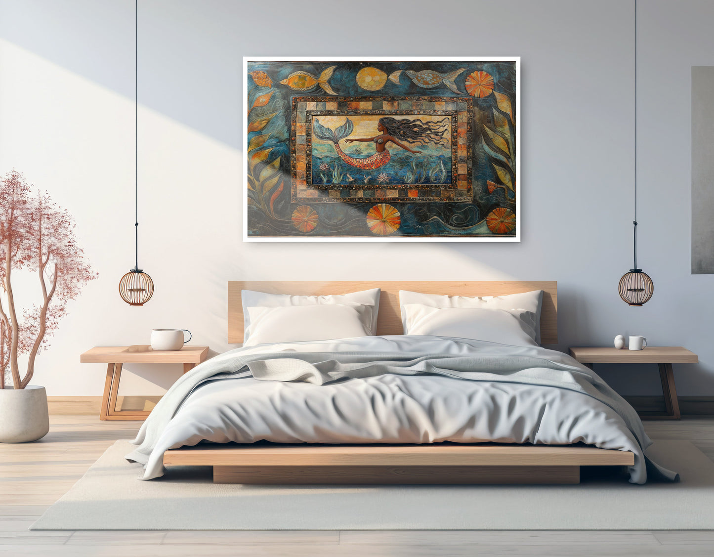 Black Mermaid Folk African American canvas print artwork view