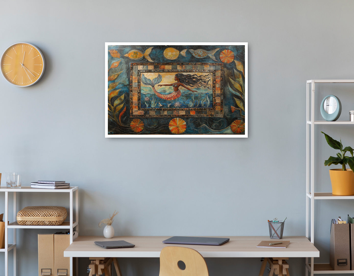 Black Mermaid Folk African American canvas print print view