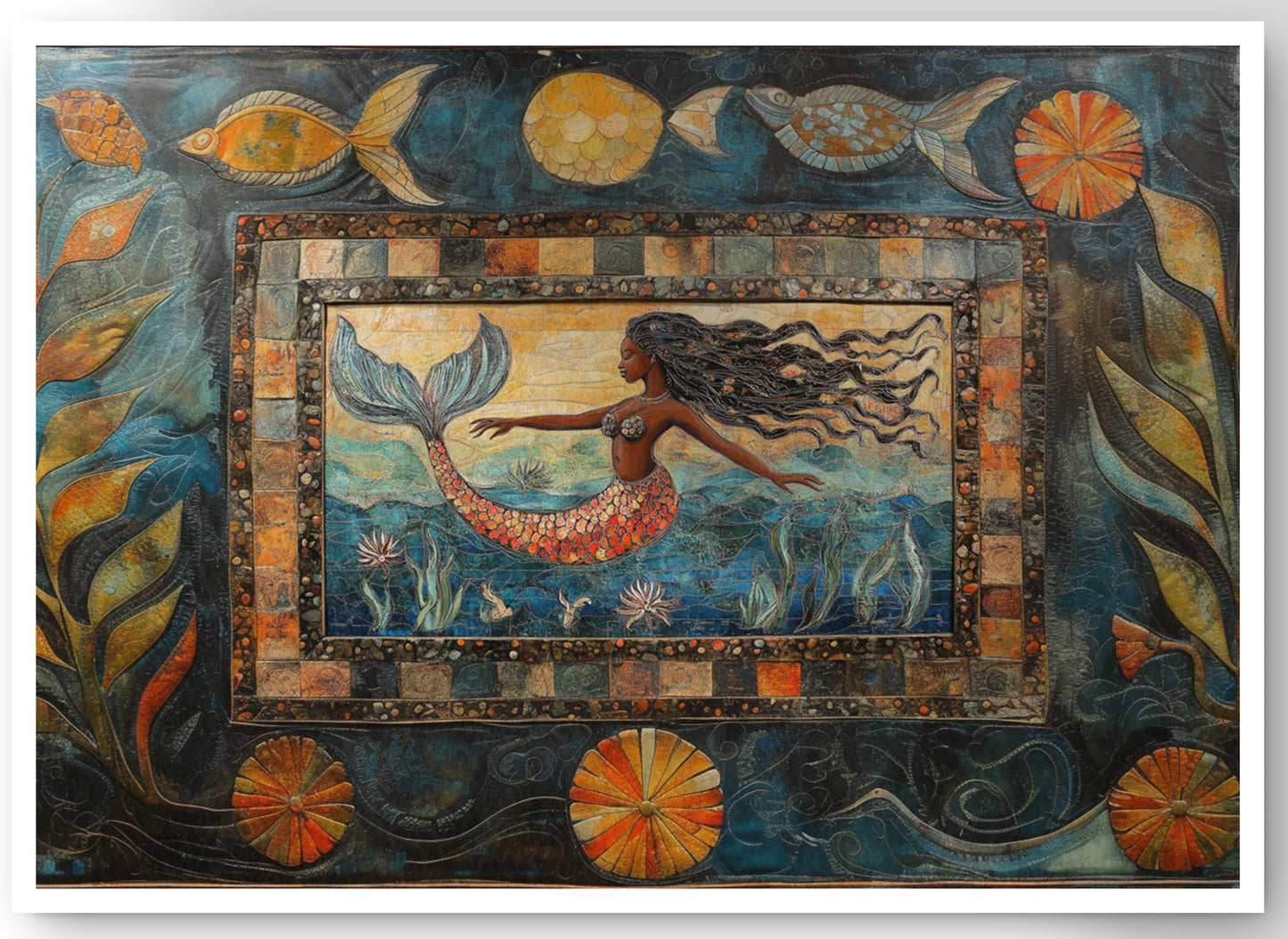 Black Mermaid Folk African American canvas print by MoomZee Artwork