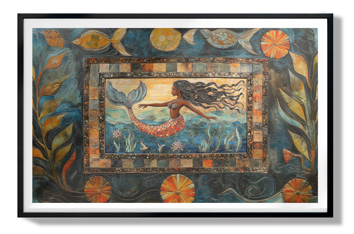Black Mermaid Folk African American canvas print view 67