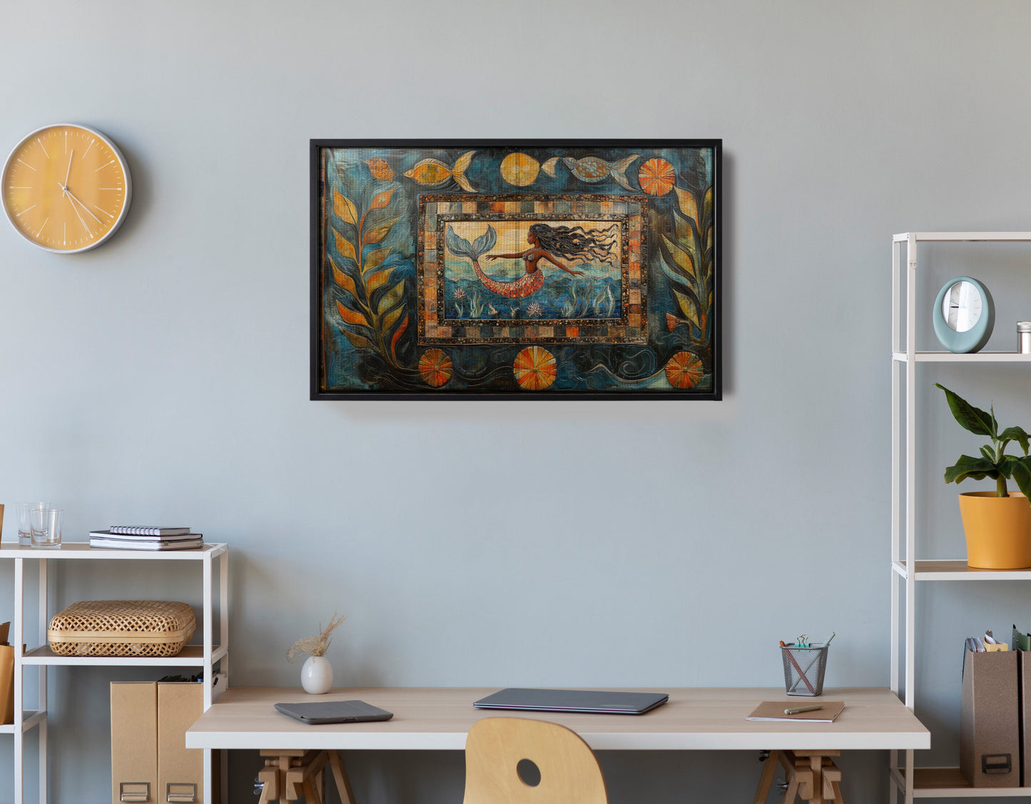 Black Mermaid Folk African American canvas print view 30