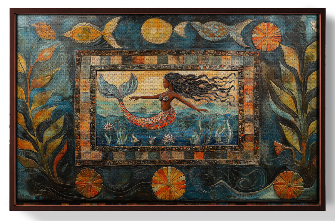 Black Mermaid Folk African American canvas print view 31