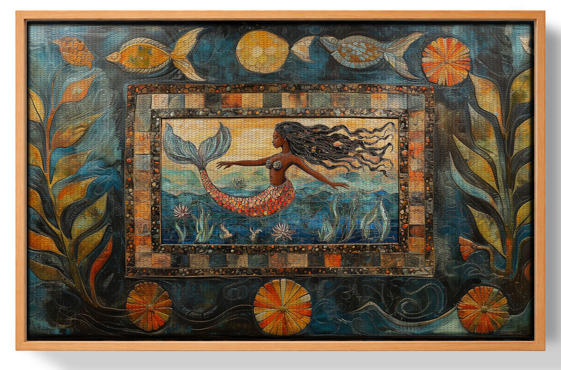 Black Mermaid Folk African American canvas print view 43