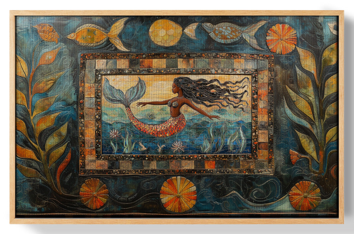 Black Mermaid Folk African American canvas print view 49