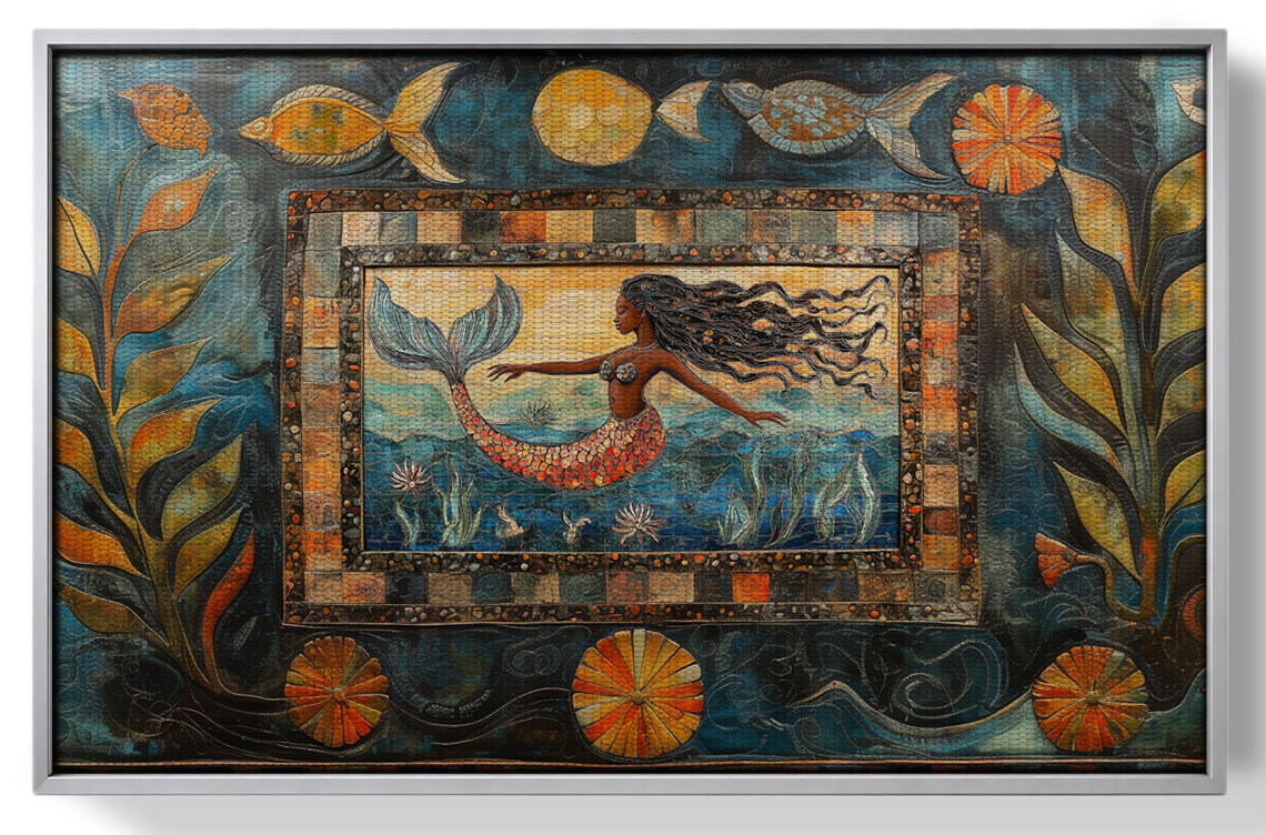 Black Mermaid Folk African American canvas print view 55