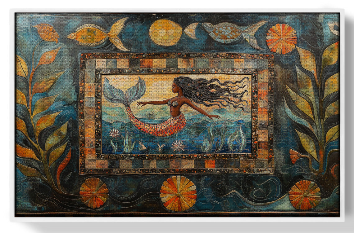 Black Mermaid Folk African American canvas print view 61