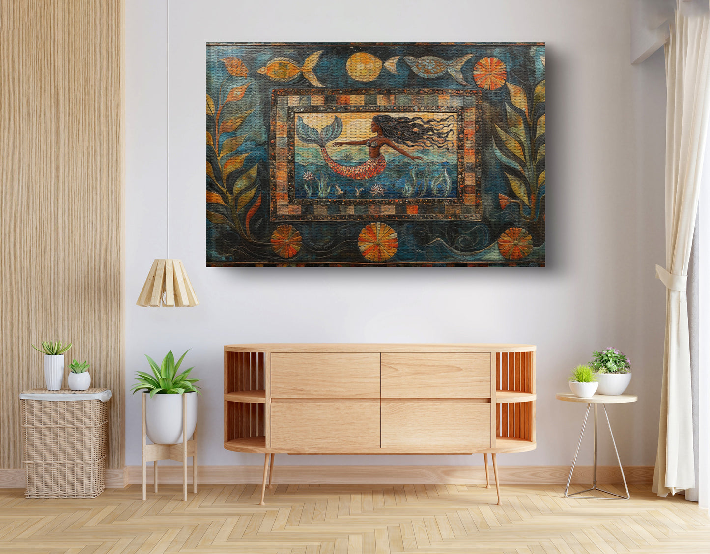 Black Mermaid Folk African American canvas print view 14