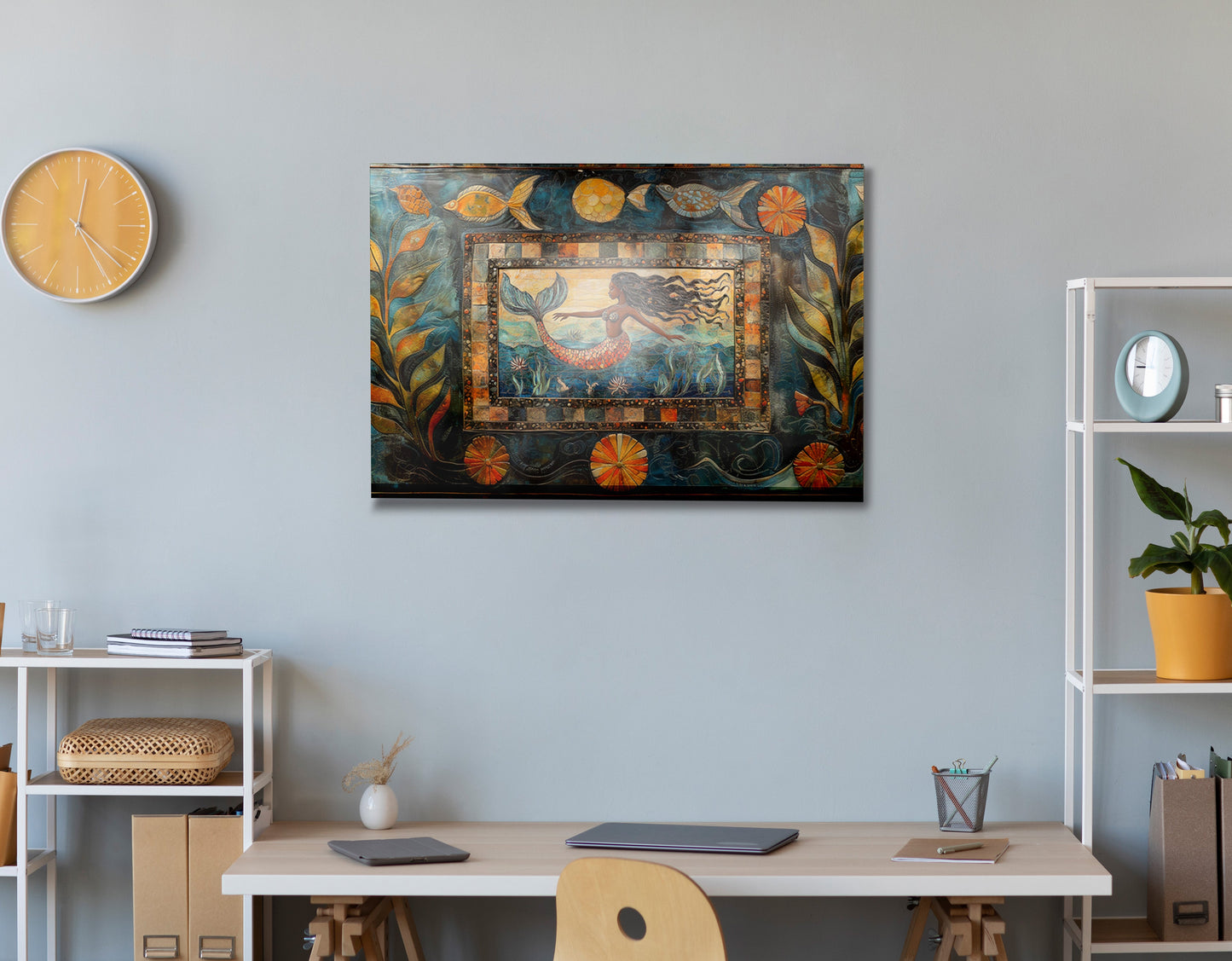 Black Mermaid Folk African American canvas print view 24
