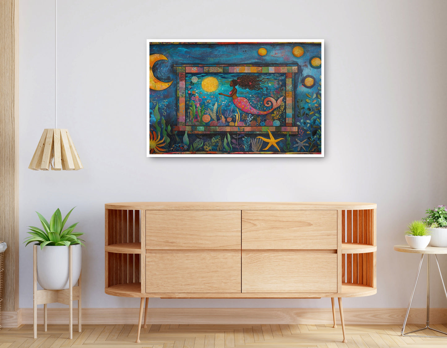 Alternate view of Black Mermaid Ocean Moon Caribbean wall art canvas print