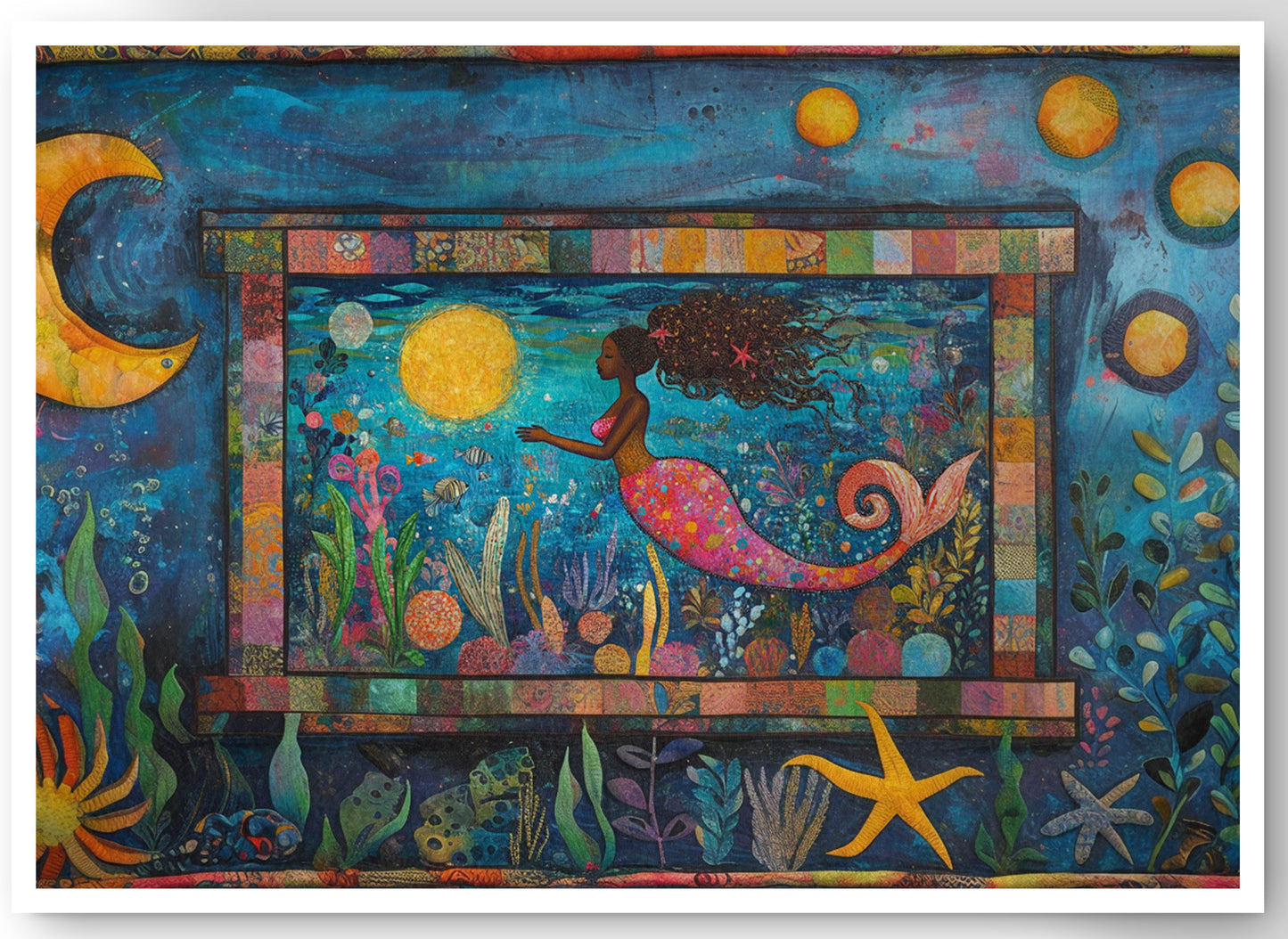 Black Mermaid Ocean Moon Caribbean wall art canvas print by MoomZee Artwork