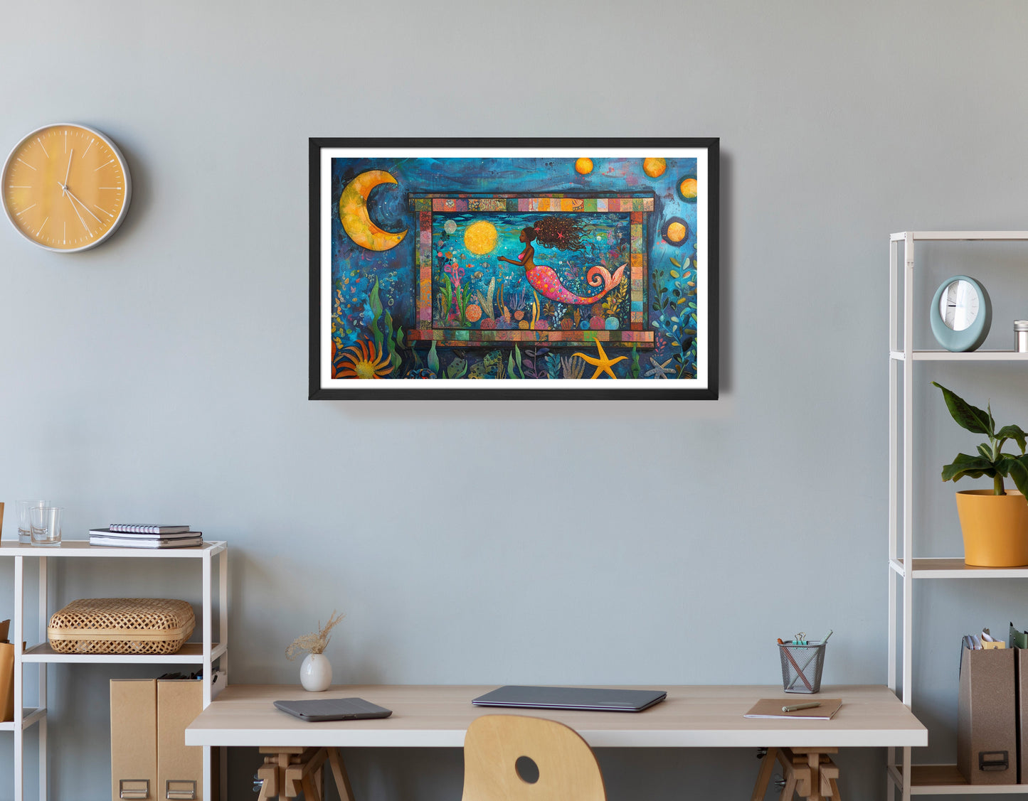 Black Mermaid Ocean Moon Caribbean wall art view 72