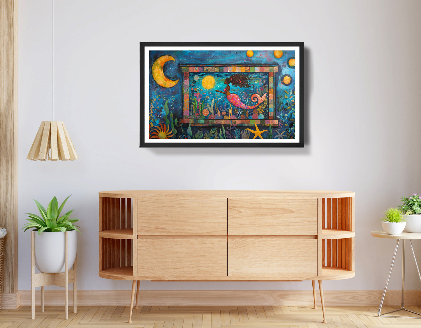 Black Mermaid Ocean Moon Caribbean wall art view 68