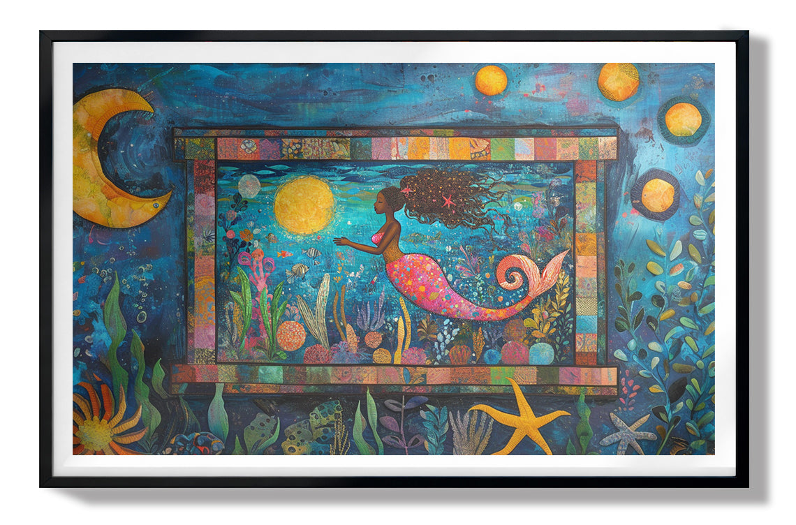 Black Mermaid Ocean Moon Caribbean wall art view 67