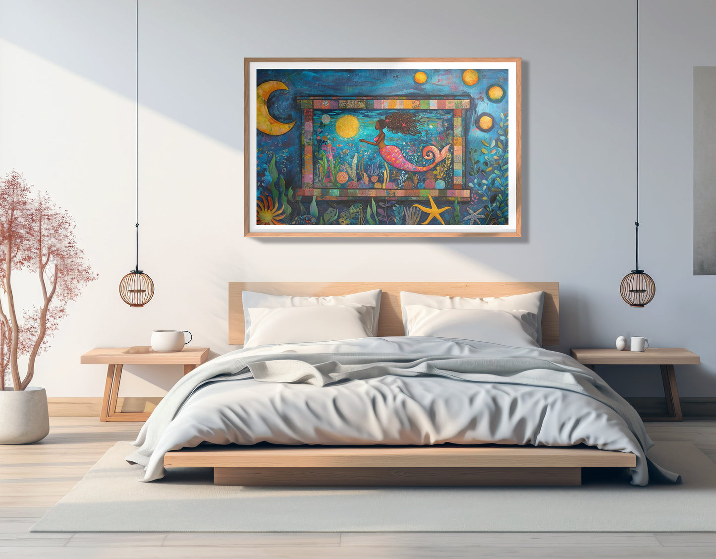 Black Mermaid Ocean Moon Caribbean wall art view 81