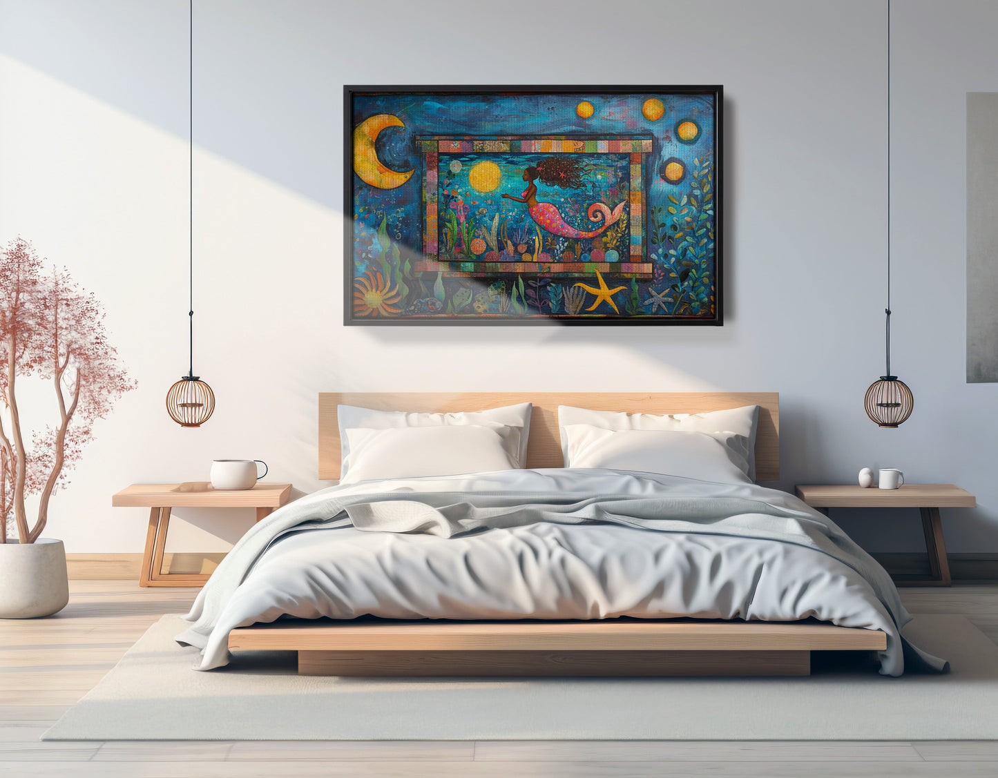 Black Mermaid Ocean Moon Caribbean wall art view 27