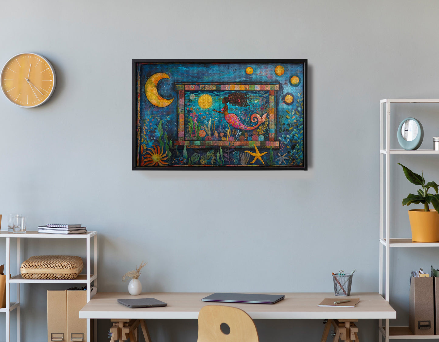 Black Mermaid Ocean Moon Caribbean wall art view 30