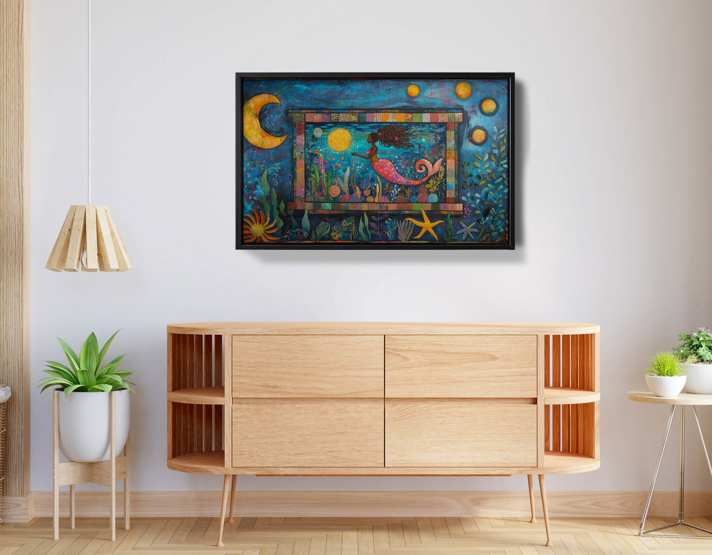 Black Mermaid Ocean Moon Caribbean wall art view 26