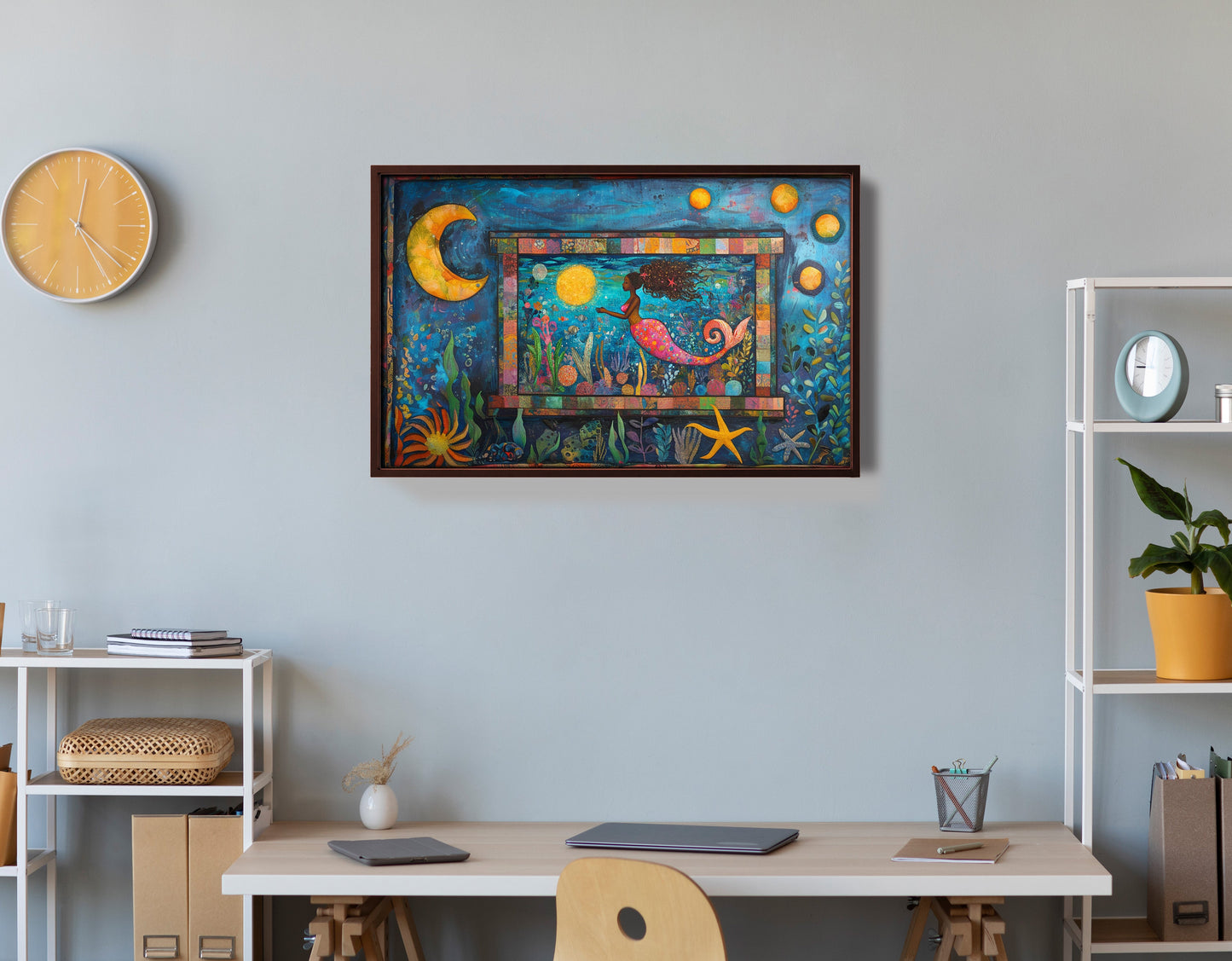 Black Mermaid Ocean Moon Caribbean wall art view 36