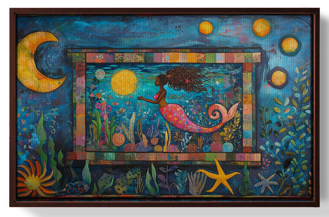 Black Mermaid Ocean Moon Caribbean wall art view 31