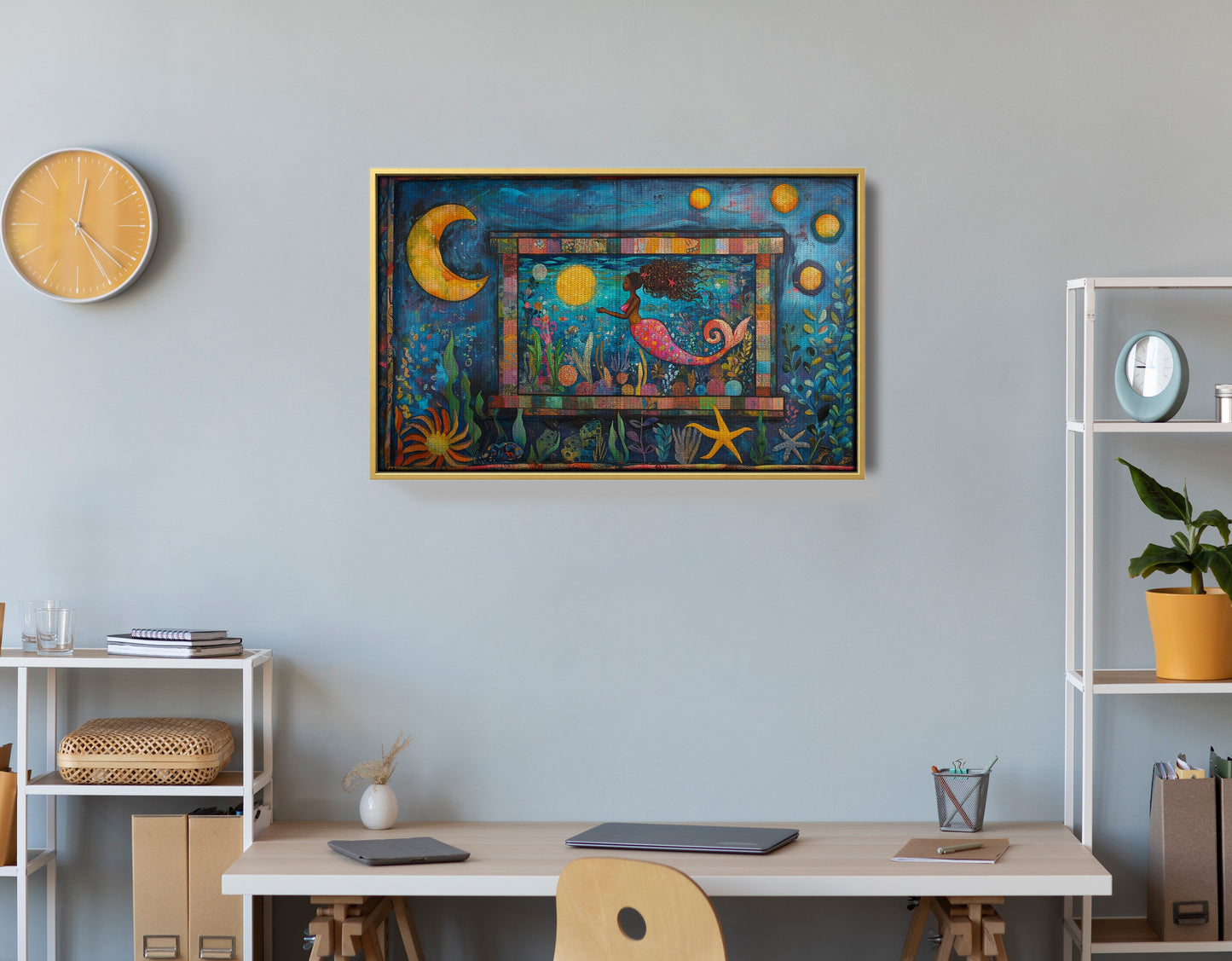 Black Mermaid Ocean Moon Caribbean wall art view 42