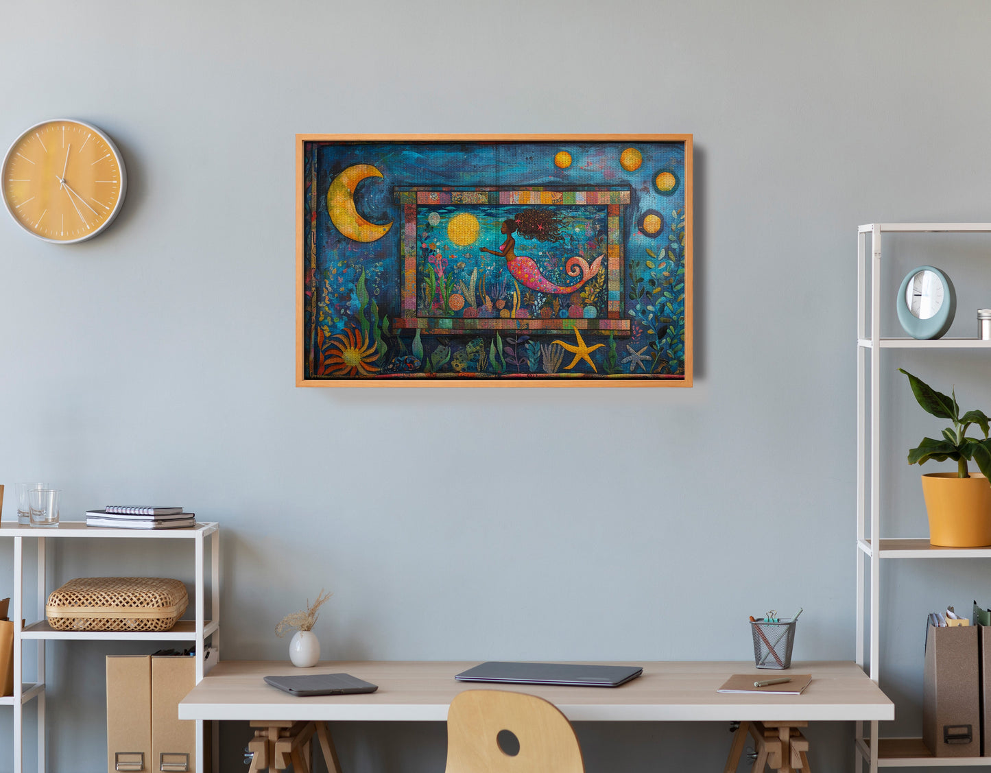 Black Mermaid Ocean Moon Caribbean wall art view 48